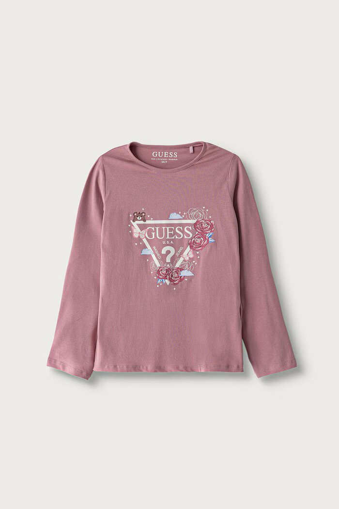 Guess блуза с дълги ръкави за деца от памук с еластан розова K6YI24 K3732