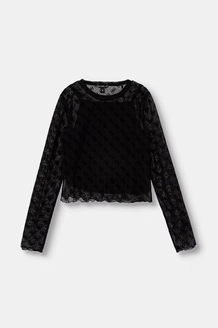 Guess блуза за деца черна с монограм J6YP02 K3743