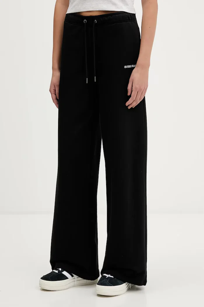 Guess Jeans Памучен спортен панталон в черно с изчистен дизайн W6RB52 K68I4