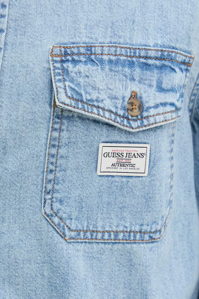 Guess Jeans Памучна риза в синьо със стандартна кройка с класическа яка M5GH56 D5M82