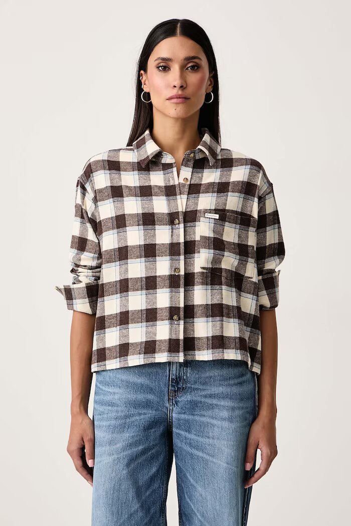 Guess Jeans риза дамска от памук бежова на каре W6BH22 W4712