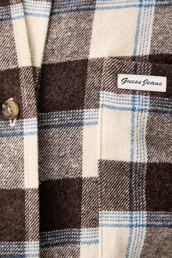 Guess Jeans риза дамска от памук бежова на каре W6BH22 W4712