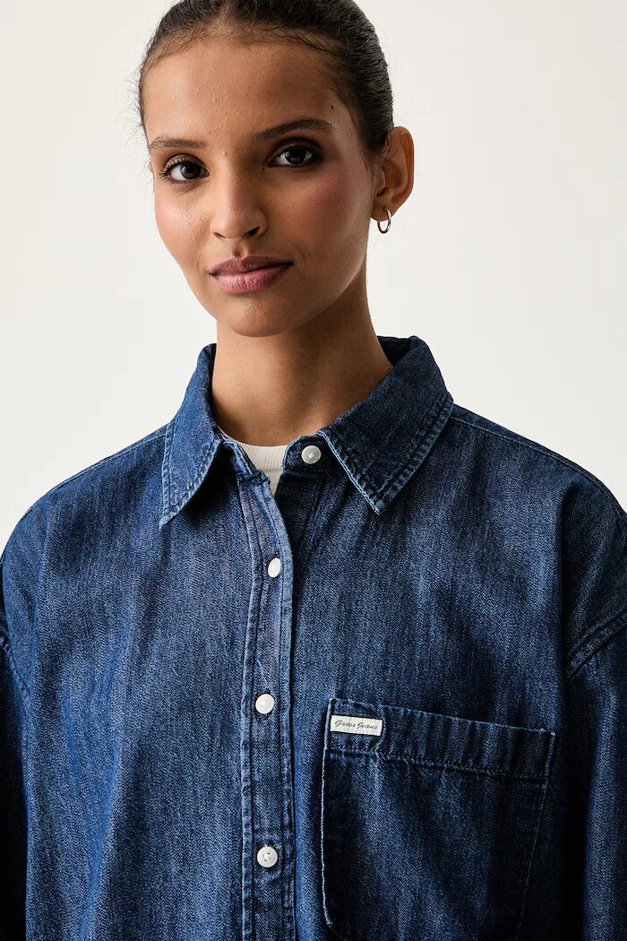 Guess Jeans риза дамска от памук синя W6YHC2 D1195