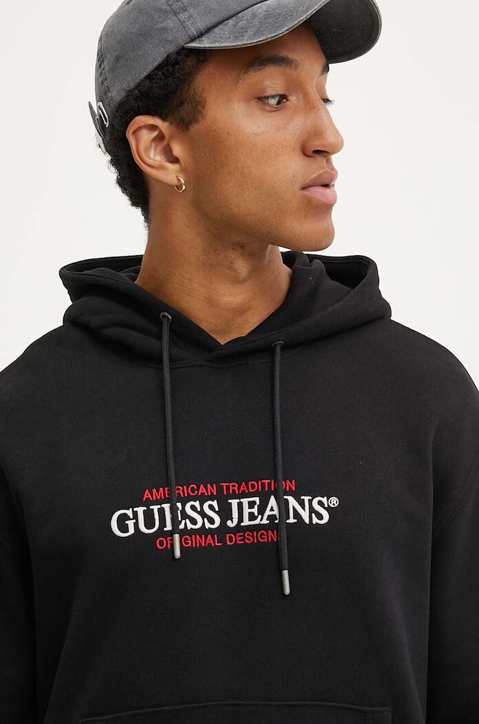 Guess Jeans Суичър в черно с качулка с апликация M4YQ23 K9V31
