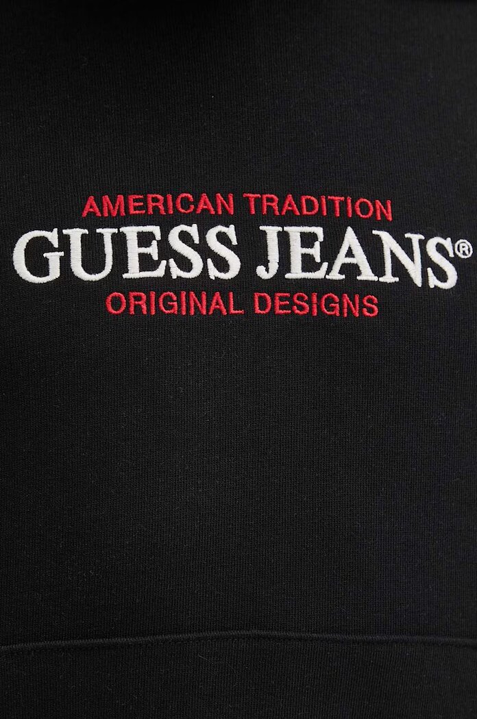 Guess Jeans Суичър в черно с качулка с апликация M4YQ23 K9V31