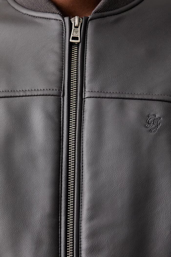 Guess Jeans яке бомбър дамско от имитация на кожа сиво W6YL01 W2525