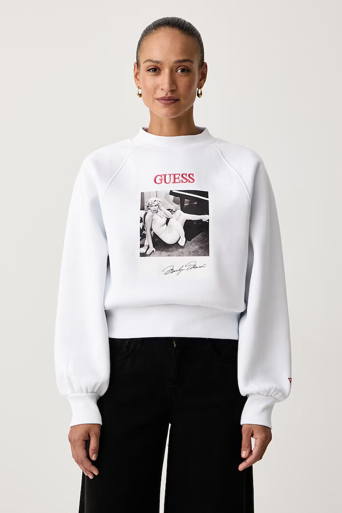 Guess суичър дамски с памук x MARILYN MONROE бял W6BQ19 K6978
