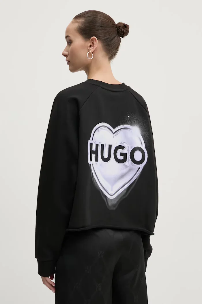 HUGO Памучен суичър в черно с принт 50534271