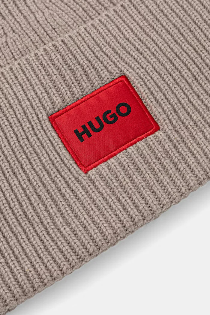HUGO шапка дамска от вълнена материя Saffa_hat бежова 50502579
