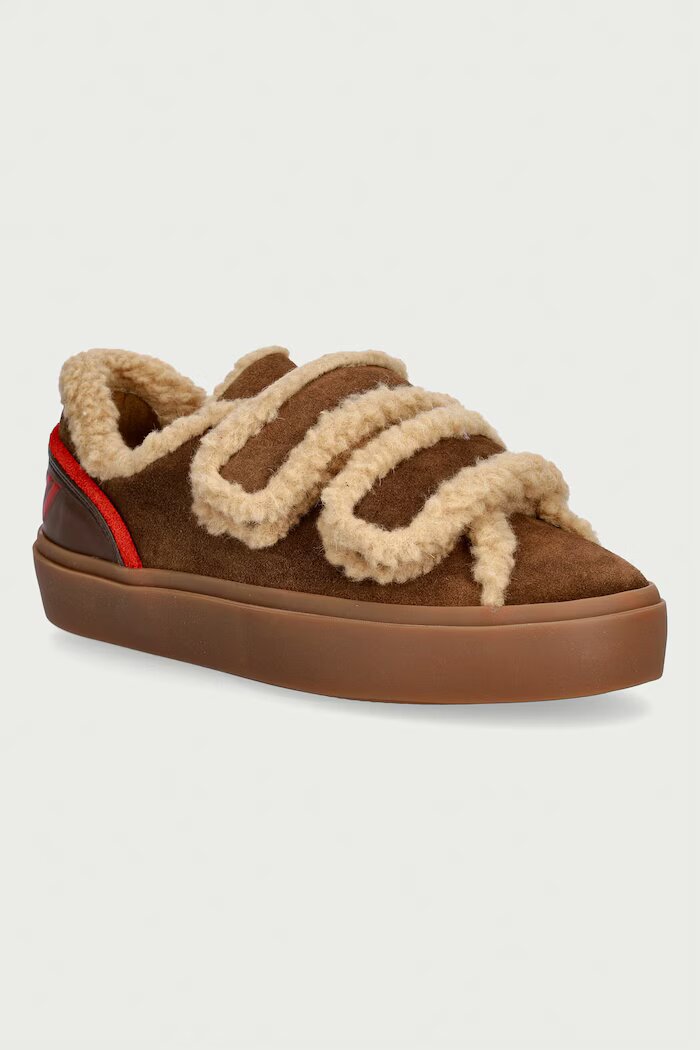 Inuikii Lila Shearling Low Velcro маратонки дамски от велур кафяви 1001.001.0561