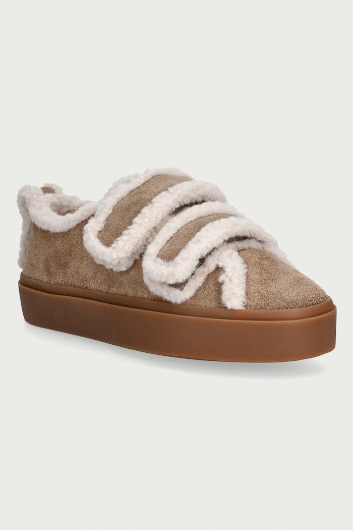 Inuikii Shearling Low Velcro маратонки дамски от велур бежови с платформа 1001.001.0231
