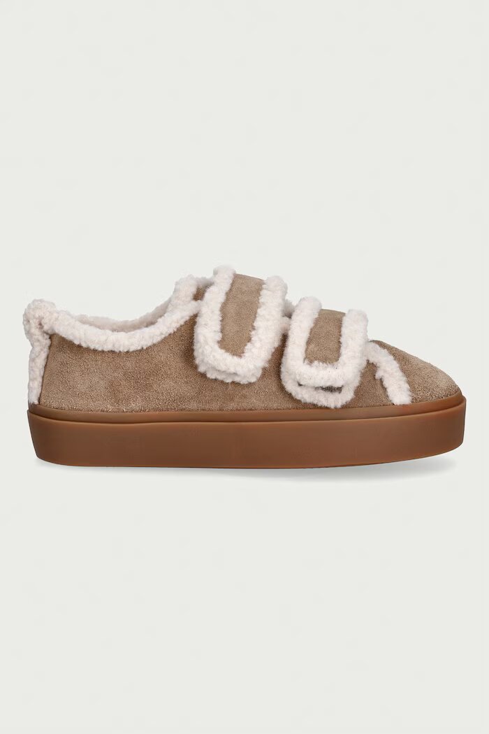 Inuikii Shearling Low Velcro маратонки дамски от велур бежови с платформа 1001.001.0231