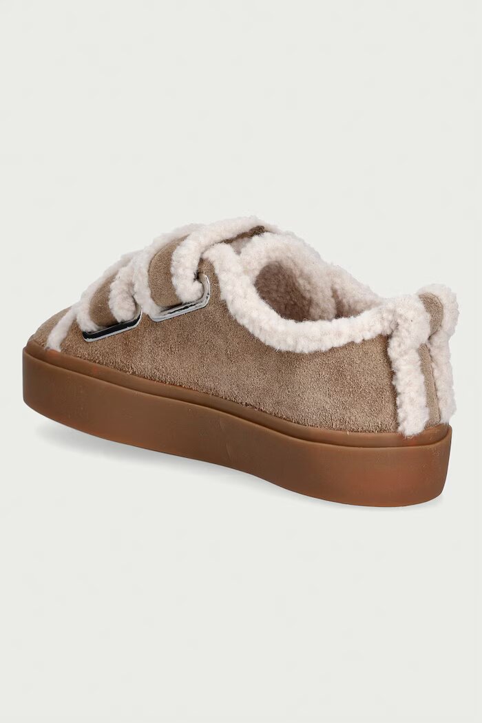 Inuikii Shearling Low Velcro маратонки дамски от велур бежови с платформа 1001.001.0231
