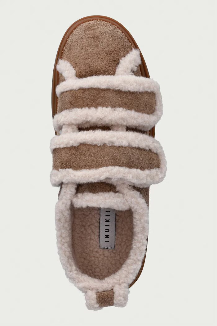 Inuikii Shearling Low Velcro маратонки дамски от велур бежови с платформа 1001.001.0231
