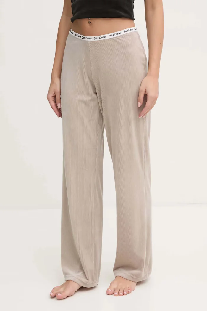 Juicy Couture Долнище на пижама VICKY RIB FLARE PANT дамско в бежово JCLAS125504