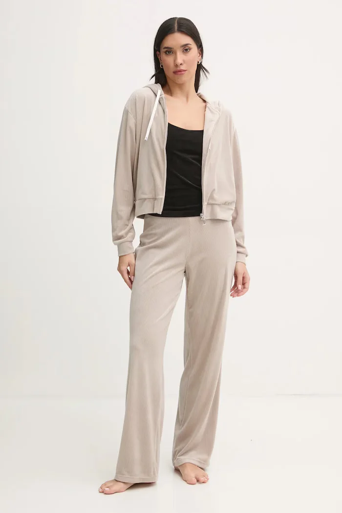 Juicy Couture Долнище на пижама VICKY RIB FLARE PANT дамско в бежово JCLAS125504