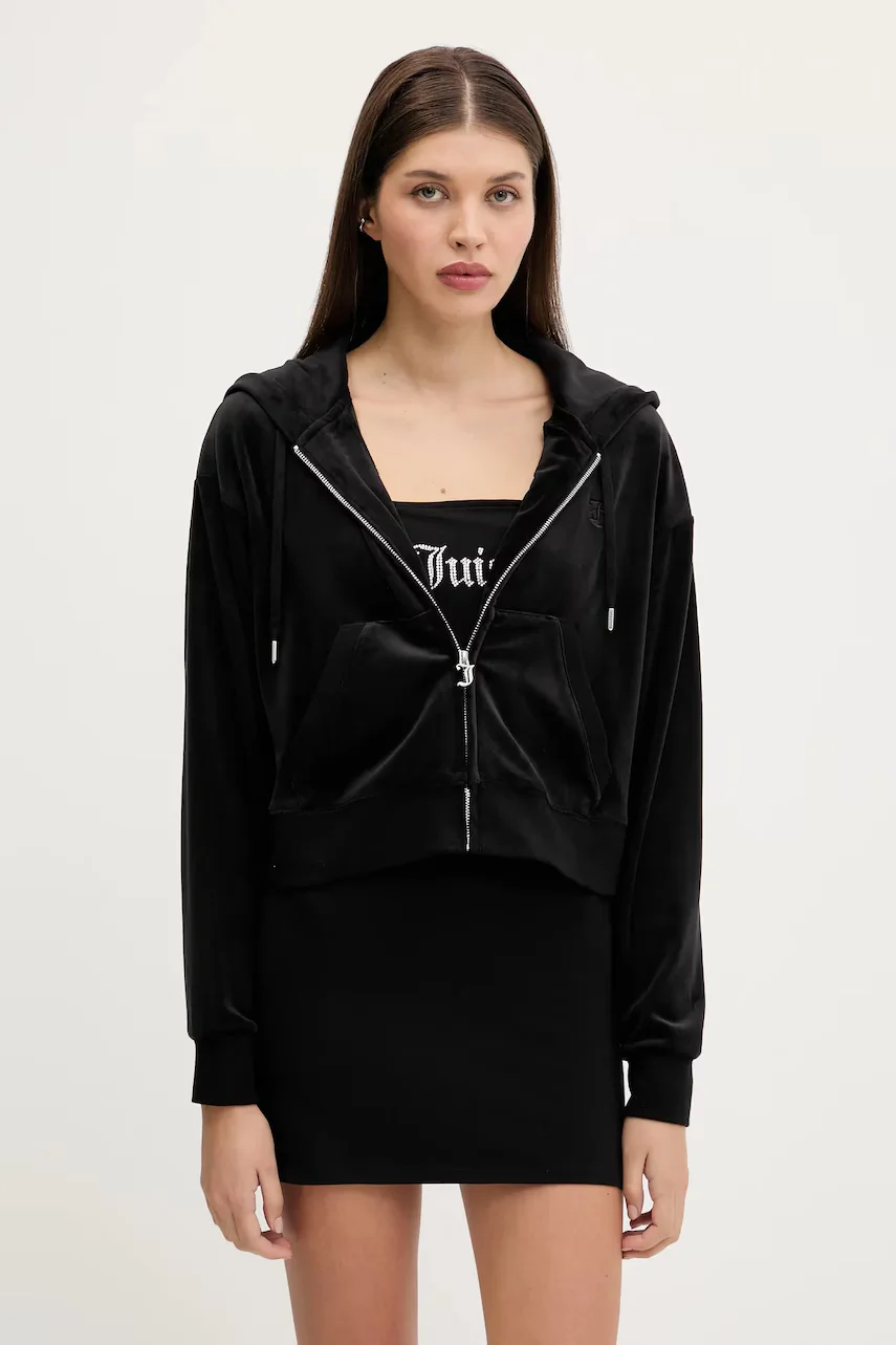 Juicy Couture Кадифен суичър BRENDAL CROP OVERSIZED HOODIE