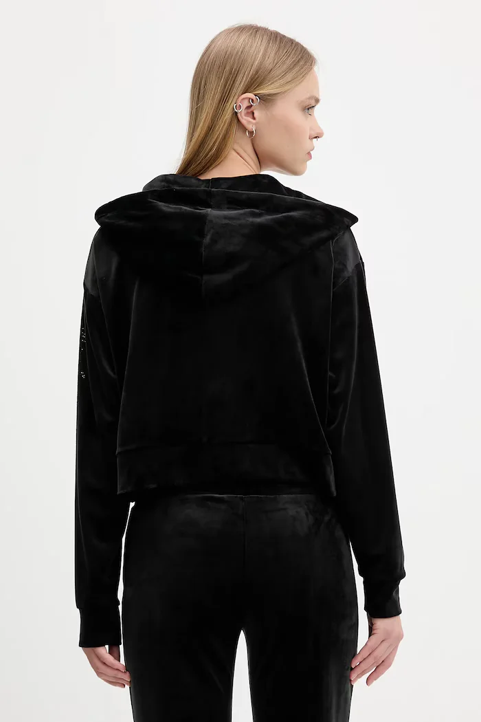 Juicy Couture Кадифен суичър в черно с качулка с изчистен дизайн JCWAS225310