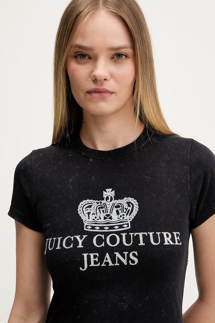 Juicy Couture тениска дамска от памук HERITAGE HILTON черна JCDBJ126961