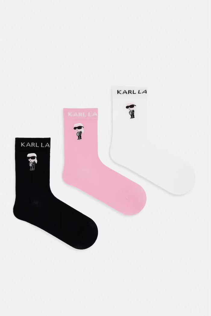 Karl Lagerfeld чорапи дамски с памук K/IKON 3 броя розови A4W47037
