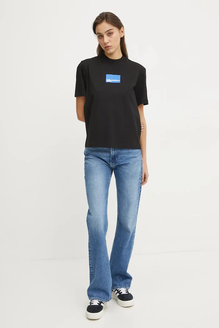 Karl Lagerfeld Jeans Памучна тениска в черно A1W17006