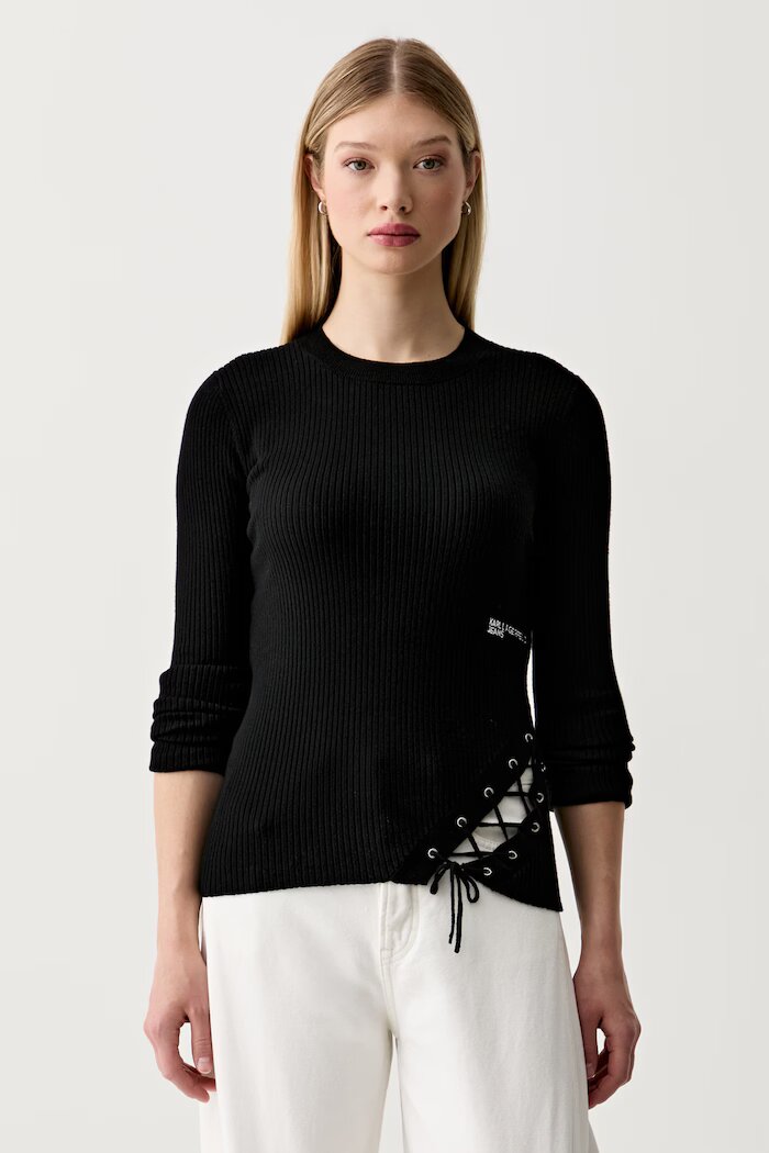 Karl Lagerfeld Jeans пуловер дамски с вискоза черен B3W18009