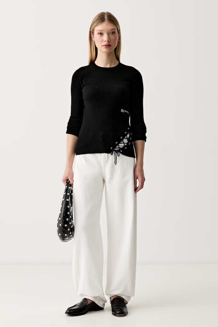 Karl Lagerfeld Jeans пуловер дамски с вискоза черен B3W18009