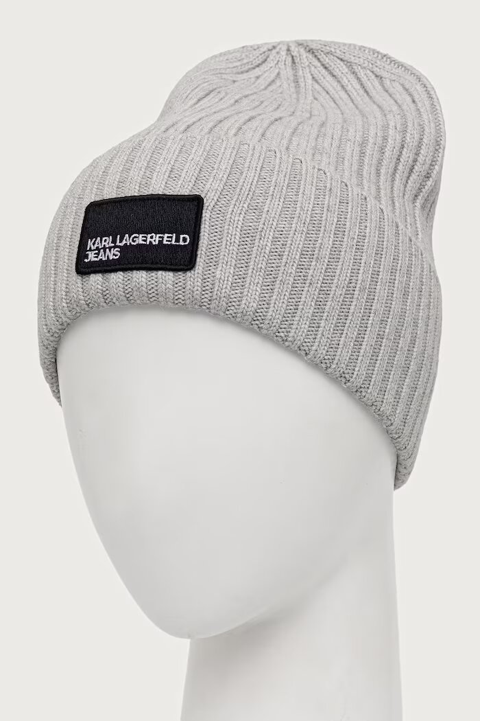 Karl Lagerfeld Jeans шапка с кашмир сива A3W33111