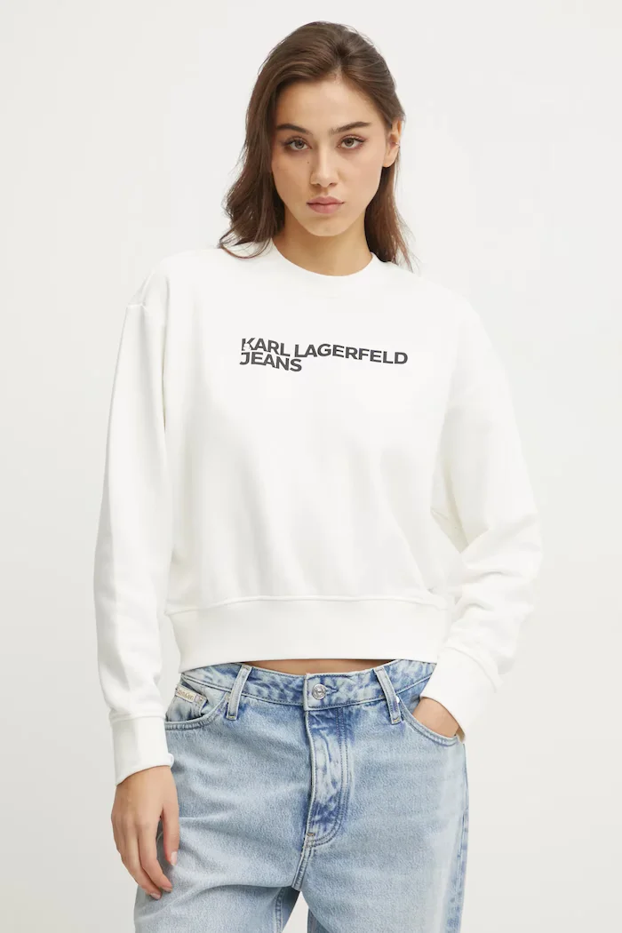 Karl Lagerfeld Jeans суичър дамски с памук бял A1W20005