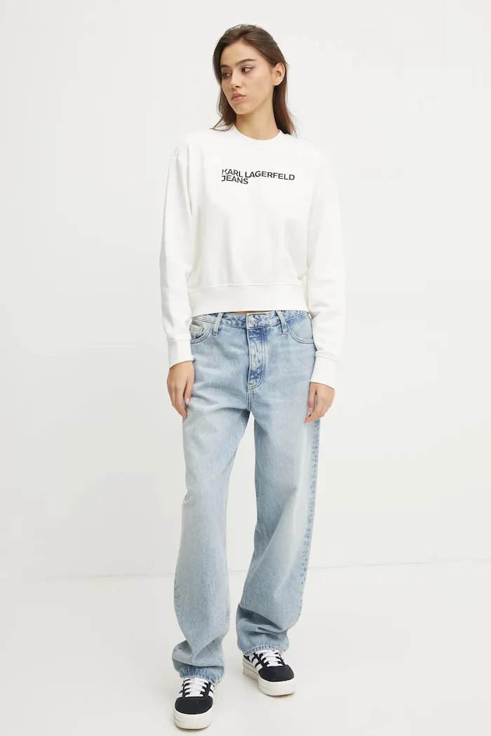 Karl Lagerfeld Jeans суичър дамски с памук бял A1W20005