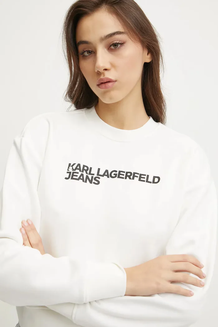 Karl Lagerfeld Jeans суичър дамски с памук бял A1W20005