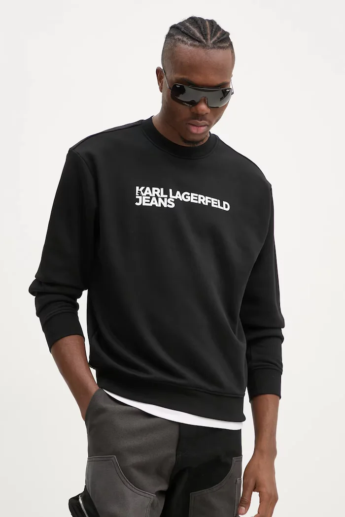 Karl Lagerfeld Jeans суичър мъжки с памук черен A1M20001