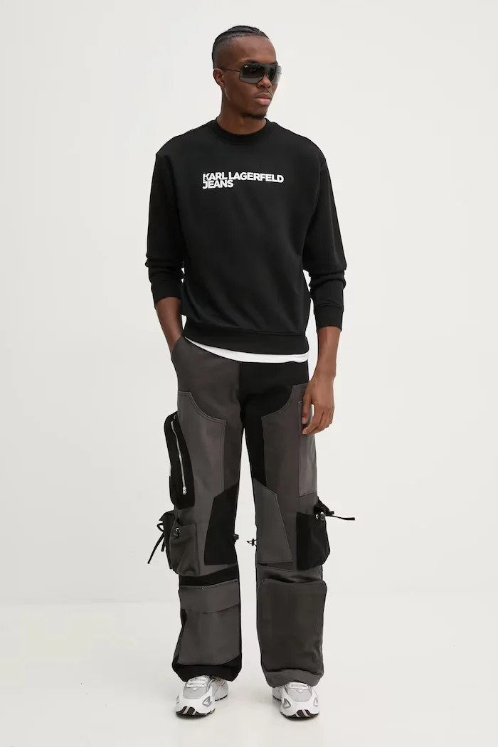 Karl Lagerfeld Jeans суичър мъжки с памук черен A1M20001