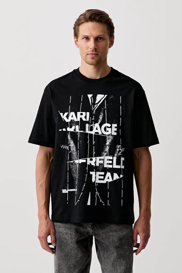 Karl Lagerfeld Jeans тениска мъжка от памук черна B3M17034