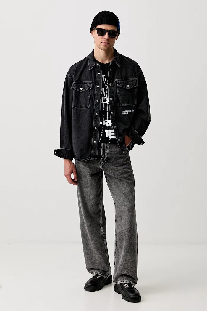 Karl Lagerfeld Jeans тениска мъжка от памук черна B3M17034