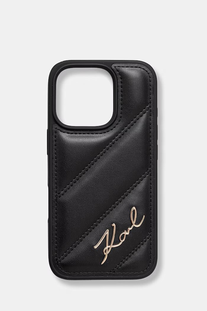Karl Lagerfeld кейс за телефон от имитация на кожа iPhone 16 Pro черен KLHCP16LPQDSMGK