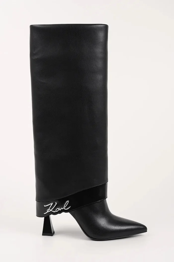 Karl Lagerfeld Кожени ботуши DEBUTANTE в черно с тънък ток KL32081
