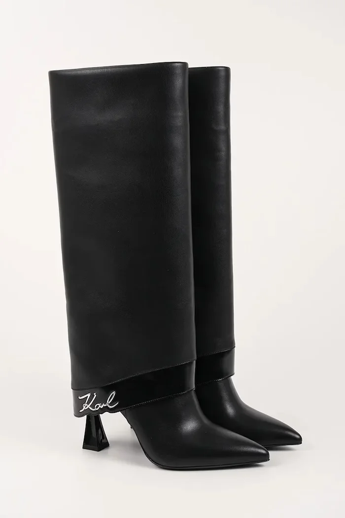 Karl Lagerfeld Кожени ботуши DEBUTANTE в черно с тънък ток KL32081