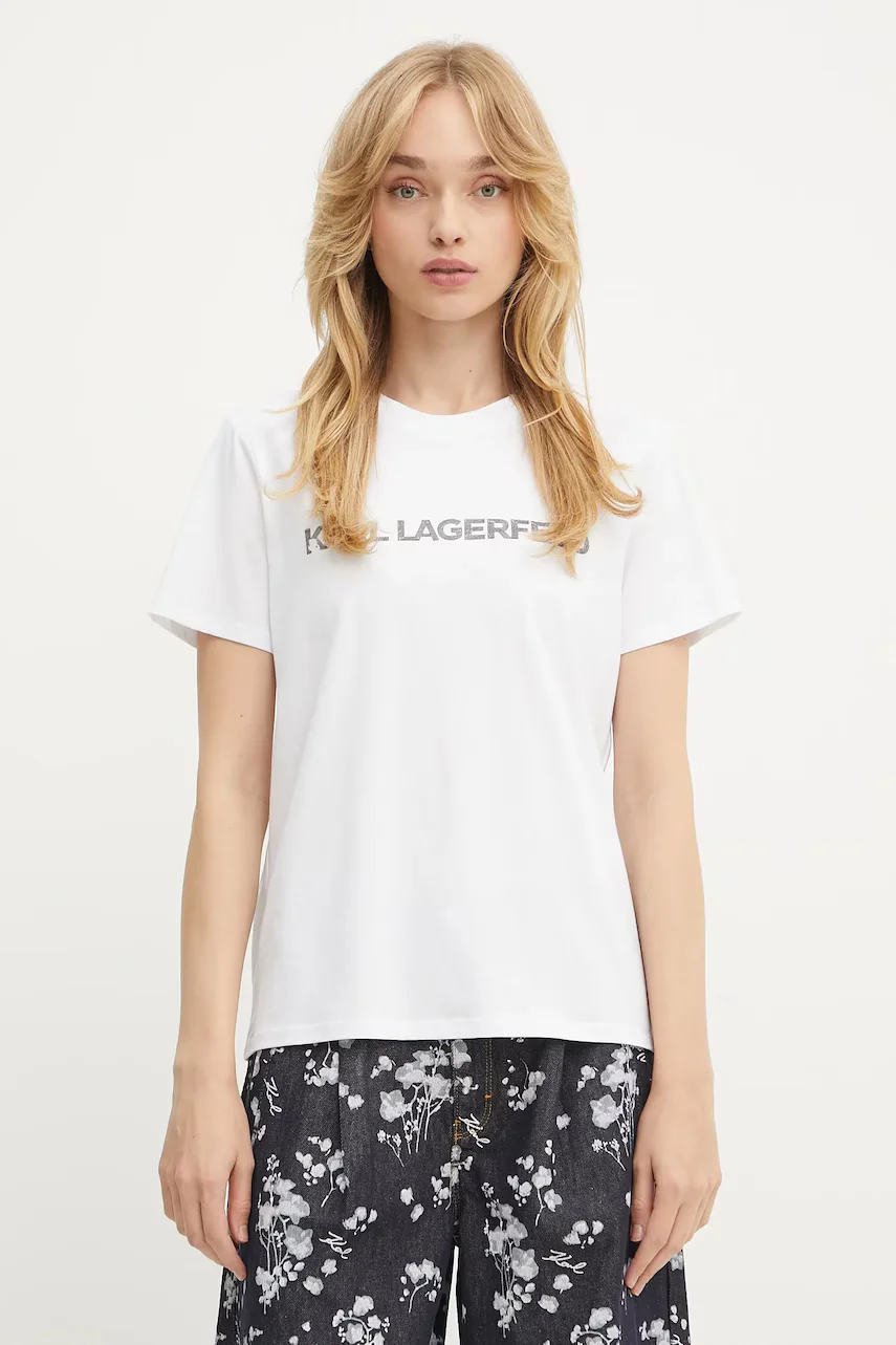 Karl Lagerfeld Памучна тениска ELONGATED LOGO