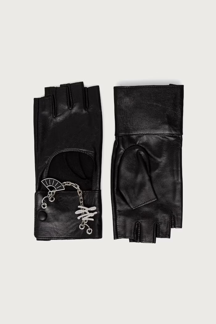 Karl Lagerfeld ръкавици без пръсти дамски от кожа черни B4W33018