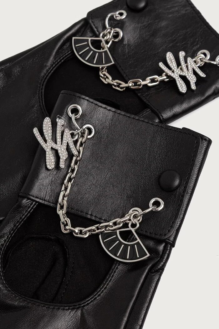 Karl Lagerfeld ръкавици без пръсти дамски от кожа черни B4W33018
