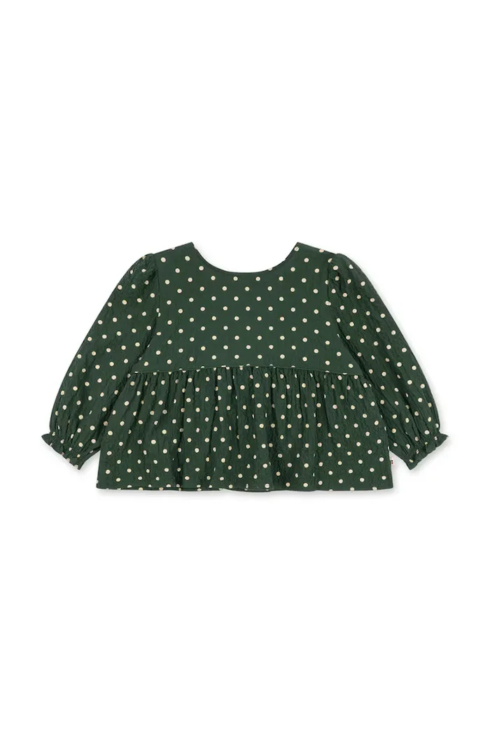 Konges Sløjd блуза за деца от памук с еластан ELIN BOW BLOUSE GOTS зелена с точки KS105976