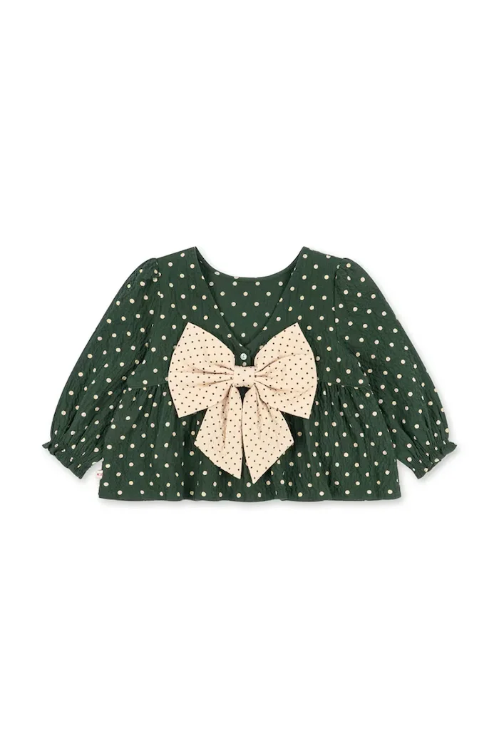 Konges Sløjd блуза за деца от памук с еластан ELIN BOW BLOUSE GOTS зелена с точки KS105976