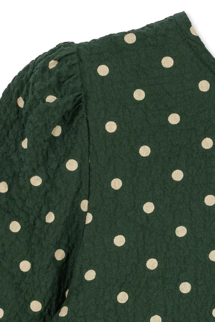 Konges Sløjd блуза за деца от памук с еластан ELIN BOW BLOUSE GOTS зелена с точки KS105976