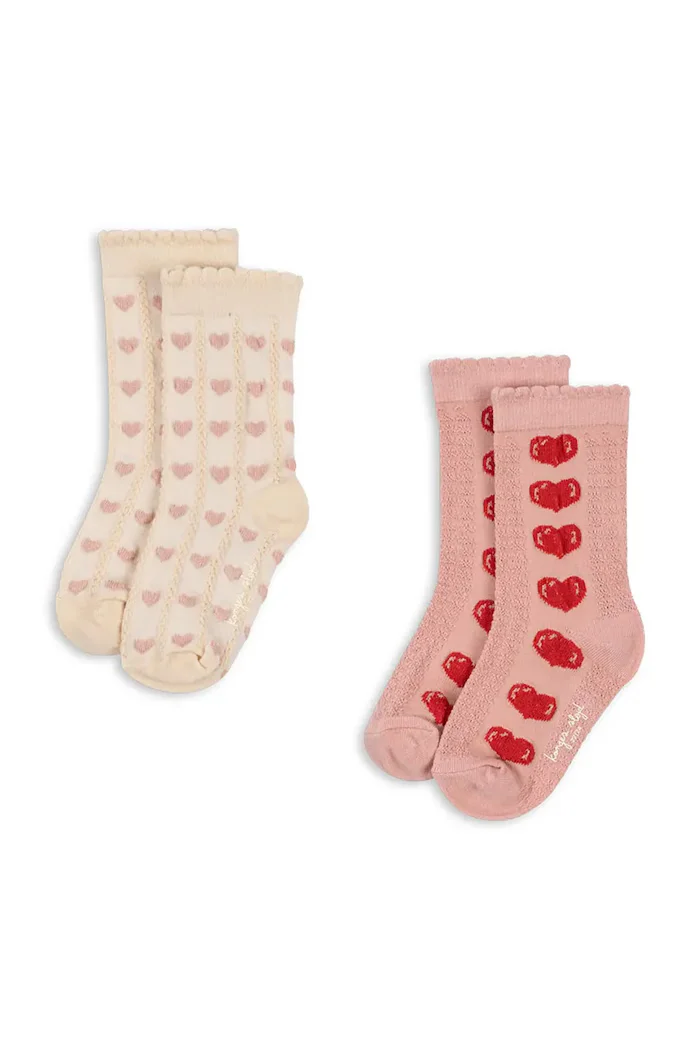 Konges Sløjd чорапи за деца 2 PACK HEART JAQUARD SOCKS 2 броя розови KS105841