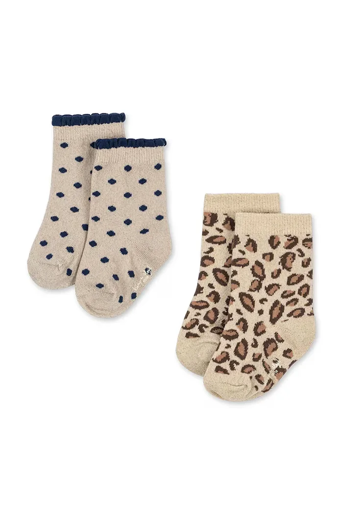 Konges Sløjd Детски чорапи 2 PACK LEO AND DOT GLITTER JACQUARD SOCKS (2 чифта) в бежово KS104592