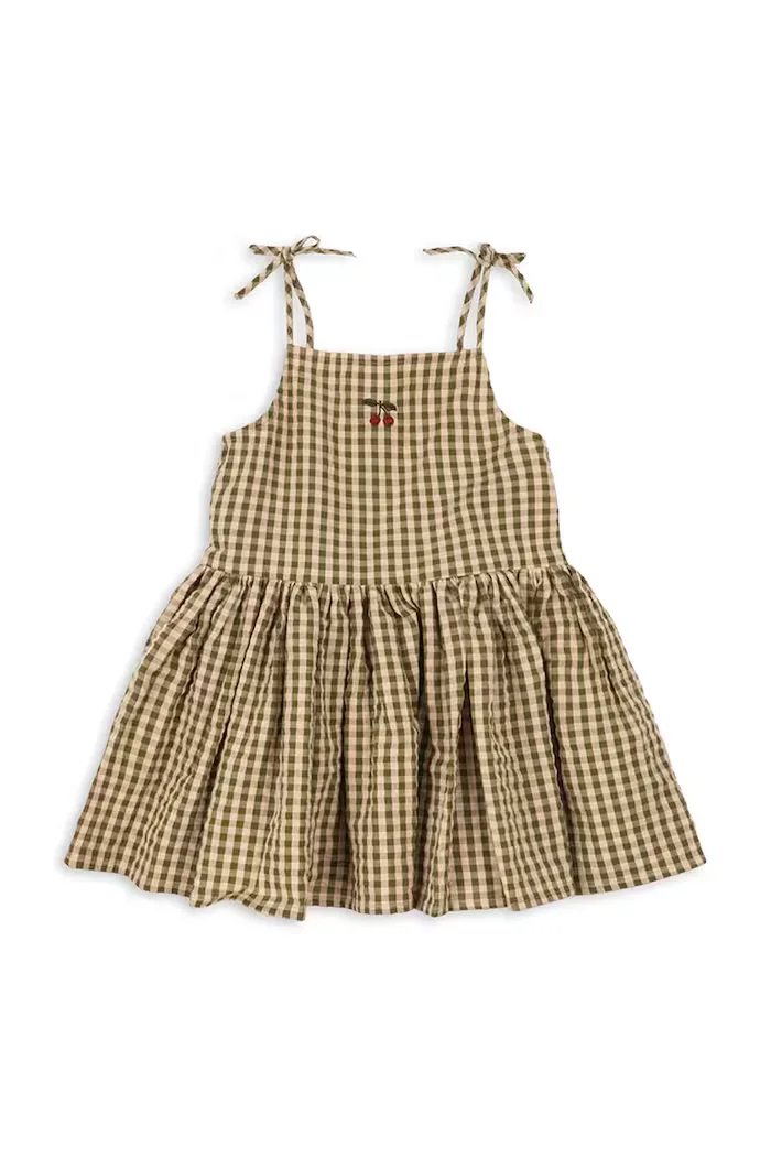 Konges Sløjd рокля от памук KIM ISOTTA DRESS GOTS зелена на каре KS106065