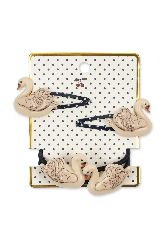 Konges Sløjd за деца 4 PACK SWAN HAIR CLIP AND ELASTIC 2 броя KS105868