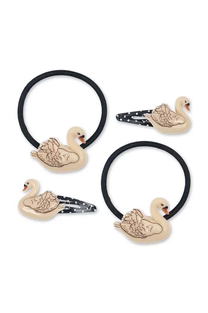 Konges Sløjd за деца 4 PACK SWAN HAIR CLIP AND ELASTIC 2 броя KS105868