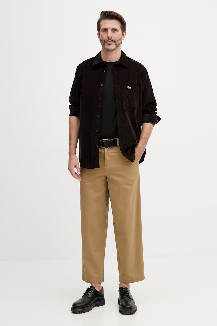 Lacoste риза мъжка от джинс кафява CH3346